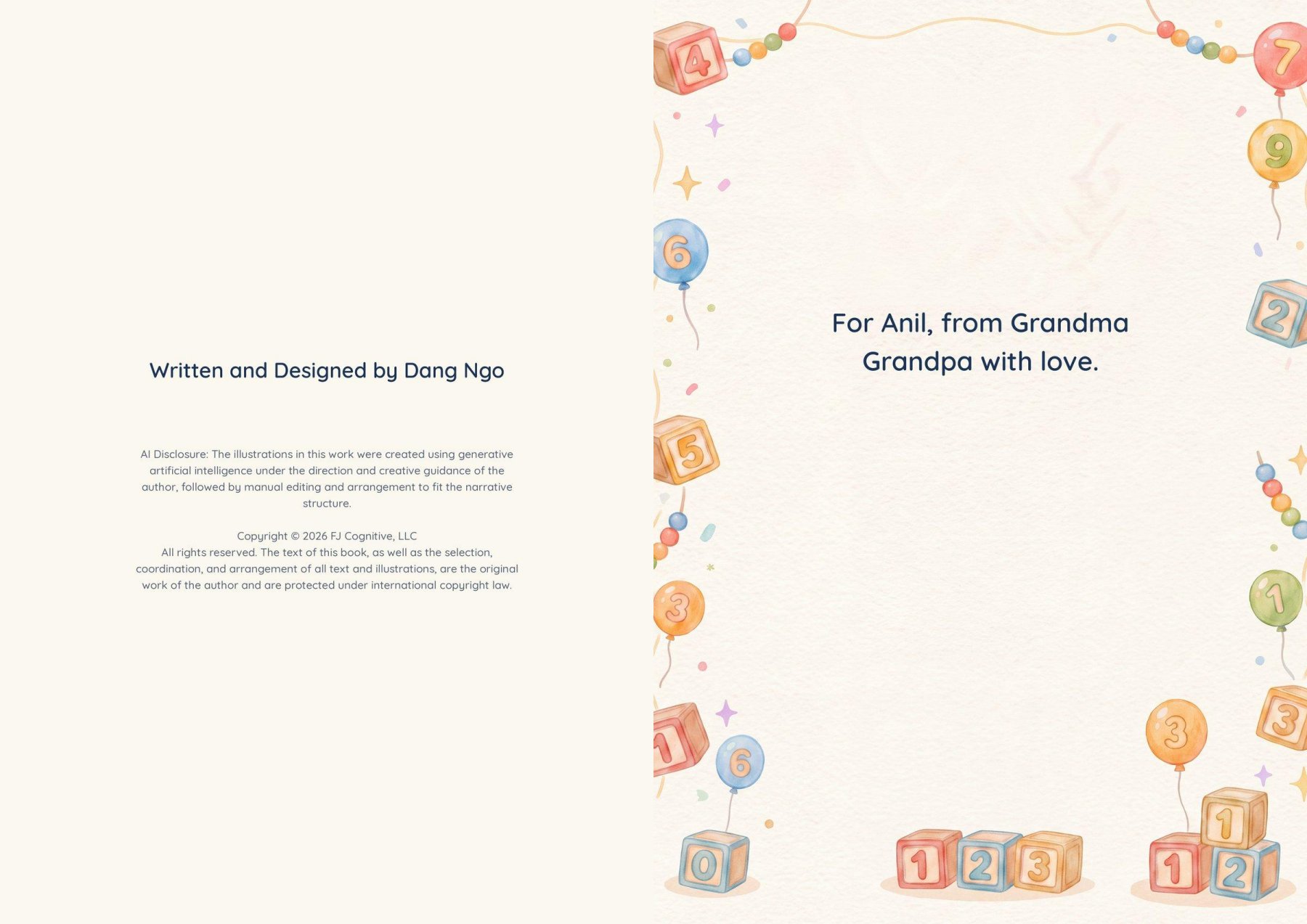 The credits page, facing the personalized dedication
