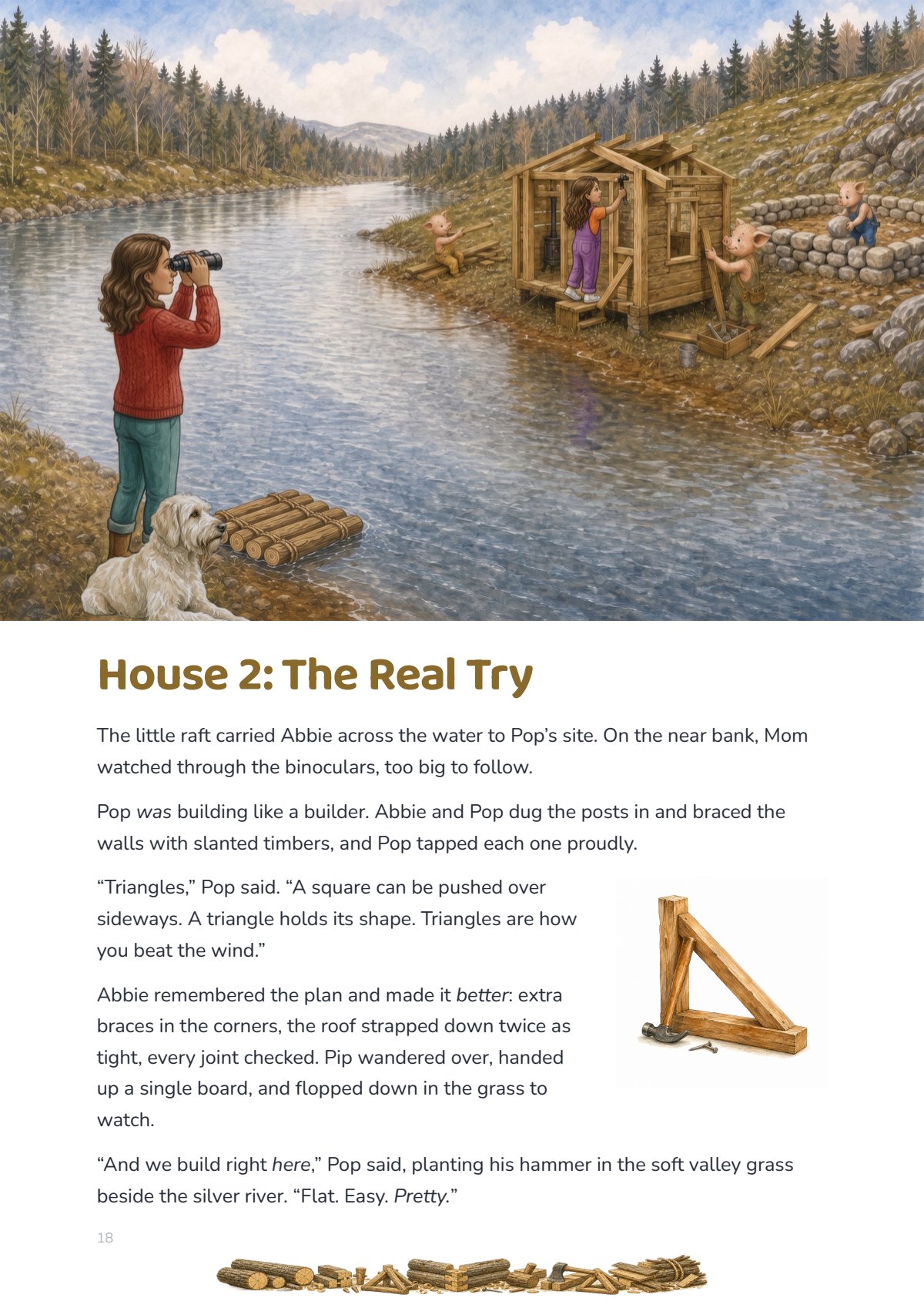 House 2: The Real Try — bracing the walls with triangles alongside Pop